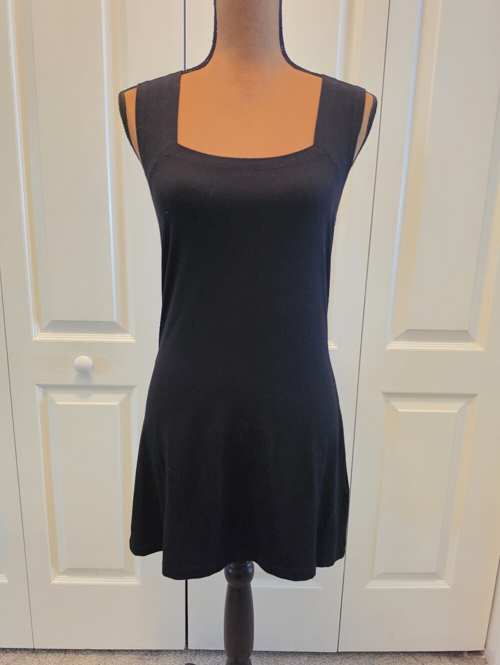 Tricotto Black Square Neck Tunic Dress Size S Small Viscose Tank Top Mini LBD